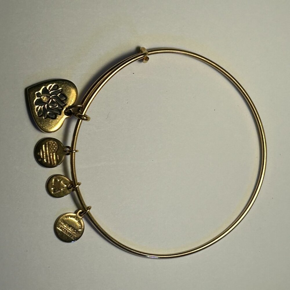 Rare Alex and Ani - Lotus Peace Petals Heart Charm Bangle Bracelet